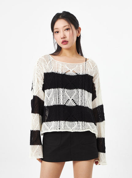 Boat Neck Stripe Sweater CA306