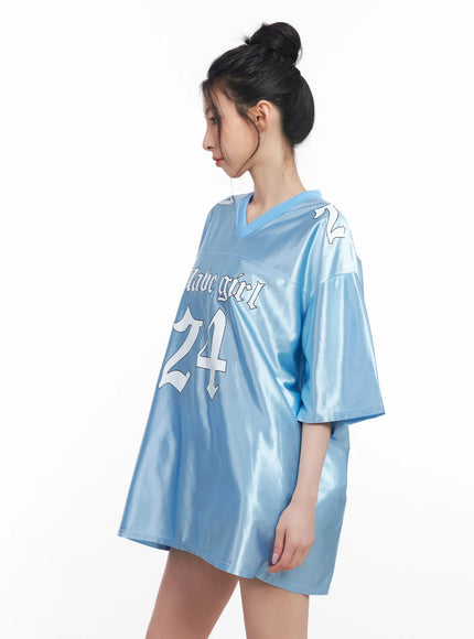 Graphic V-Neck Jersey Top CU510
