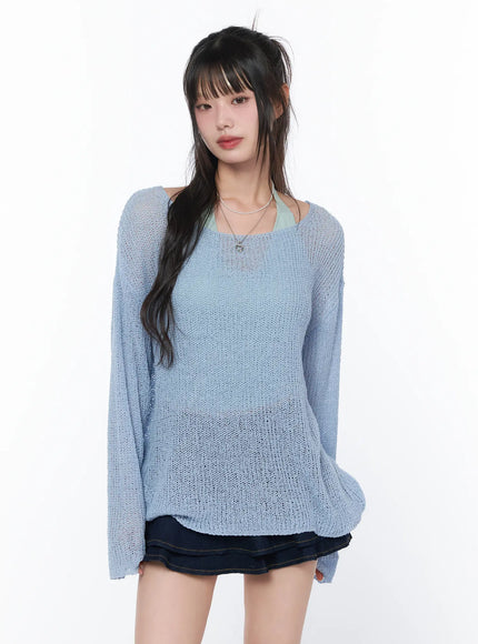 lightweight-oversized-knit-cardigan-ca530 / Light blue