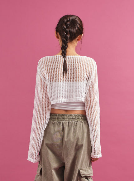 Sheer Mesh Crop Cardigan CY17
