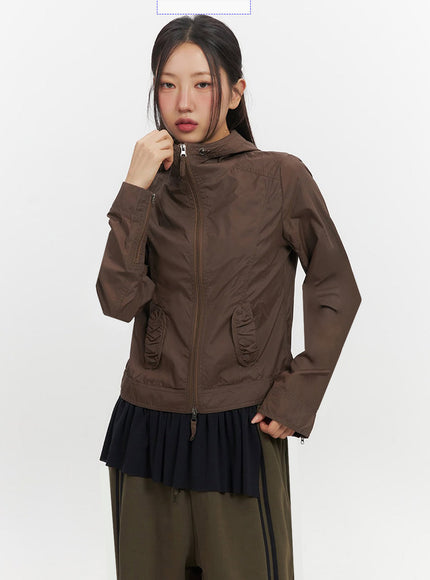 Shirring Hooded WindbreakerJacket IF510