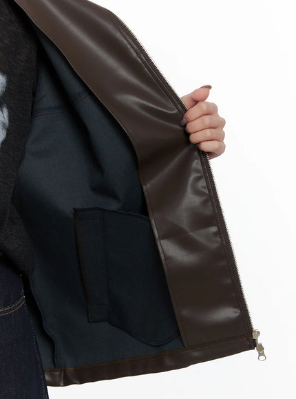 Loose Fit Balloon Faux Leather Jacket CN512