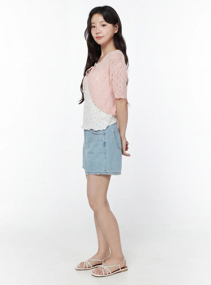 Washed Denim High-Waist Shorts IY507