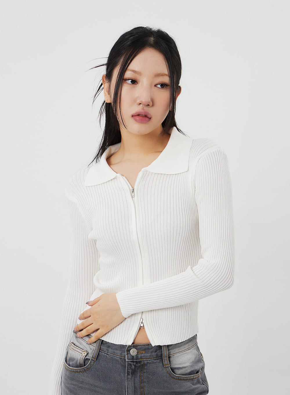 Ribbed Knit Zip-Up CF324
