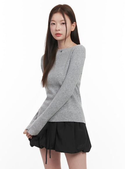 Elegant Boat-Neck Knit Sweater IJ530