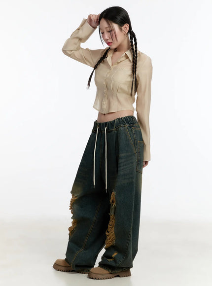 Yoomi Distressed Wide Leg Jeans CM511