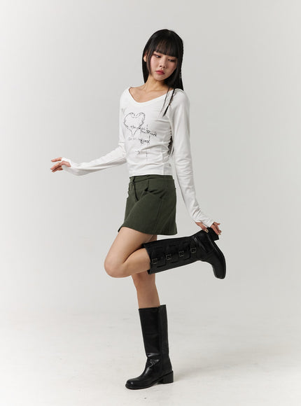 double-button-solid-mini-skirt-cj405