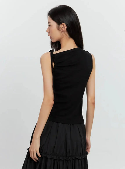 Asymmetric High Neck Tank Top IL528