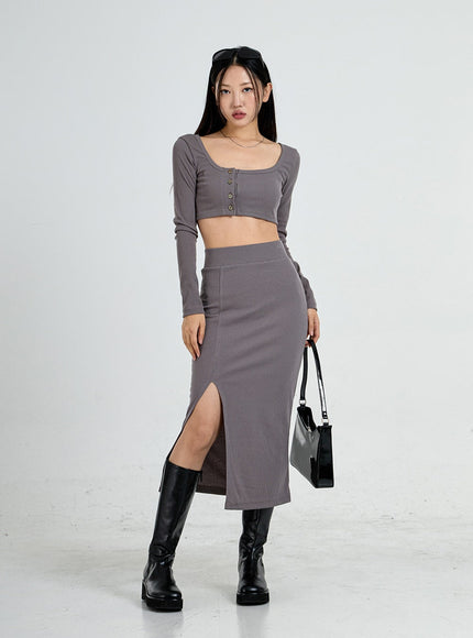 Side Button Knit Crop Top CO13