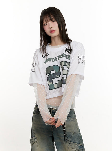 Camo Mesh Crop Jersey Top CM513