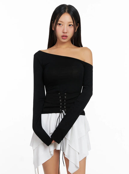 Off-Shoulder Lace-Up Corset Blouse IG528