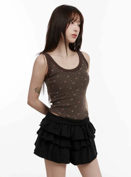 Patterned Fleece Tank Top IJ516