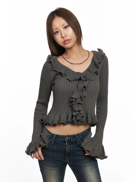 Ruffle Trim Slim-Fit Cardigan CO510