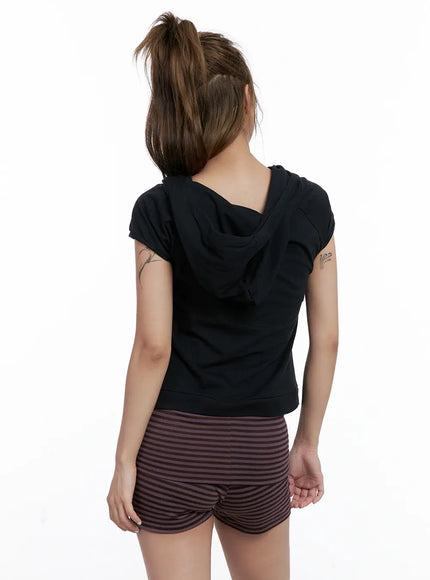 Black Short Sleeve Hoodie CL511