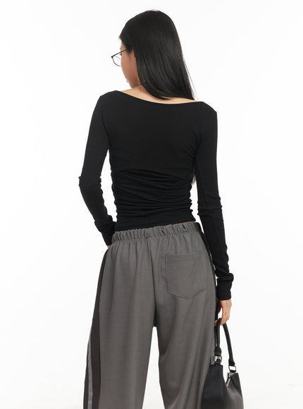 Twist Ribbon Long-Sleeve Crop Top CM503