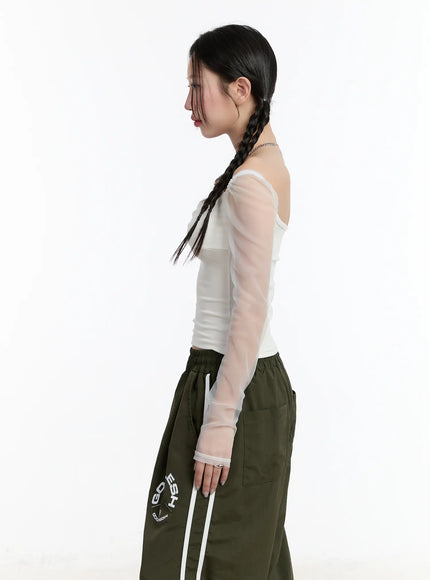 Sheer Frill Off-Shoulder Long Sleeve Top CM511