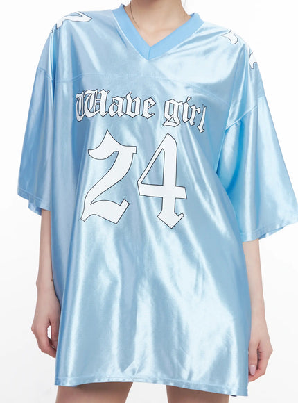 Graphic V-Neck Jersey Top CU510