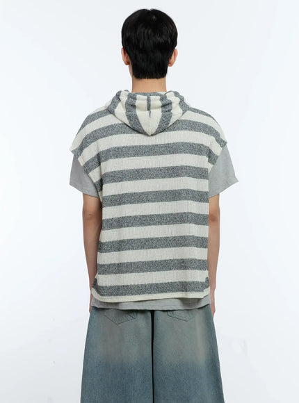 Men's Striped Short-Sleeve Hoodie IG501