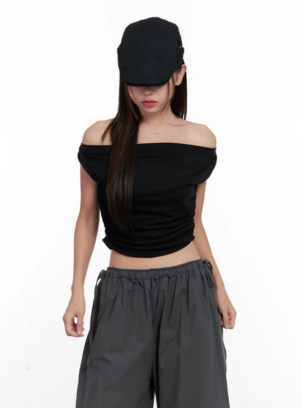 off-shoulder-draped-short-sleeve-top-cl518