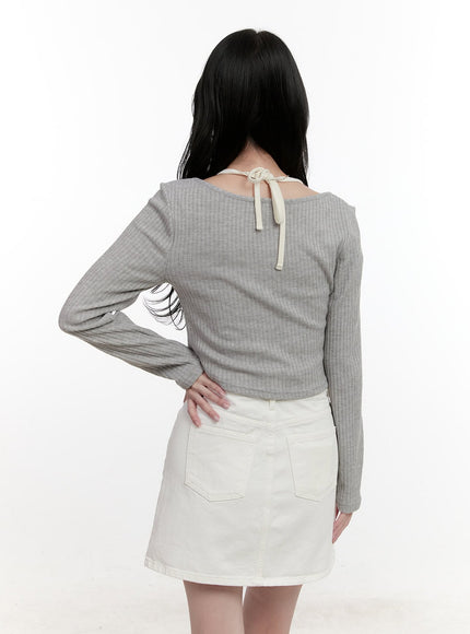 Ribbon Cut Out Cropped Cardigan CF527