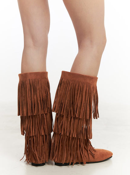 Fringe Faux-Leather Long Boots CF513