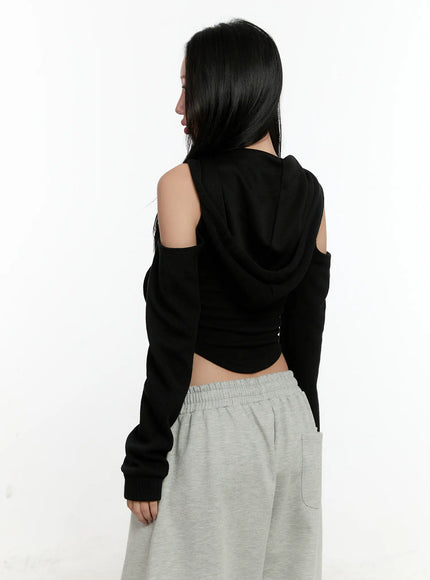 Ribbed Shoulder Cut-Out Hoodie CN506