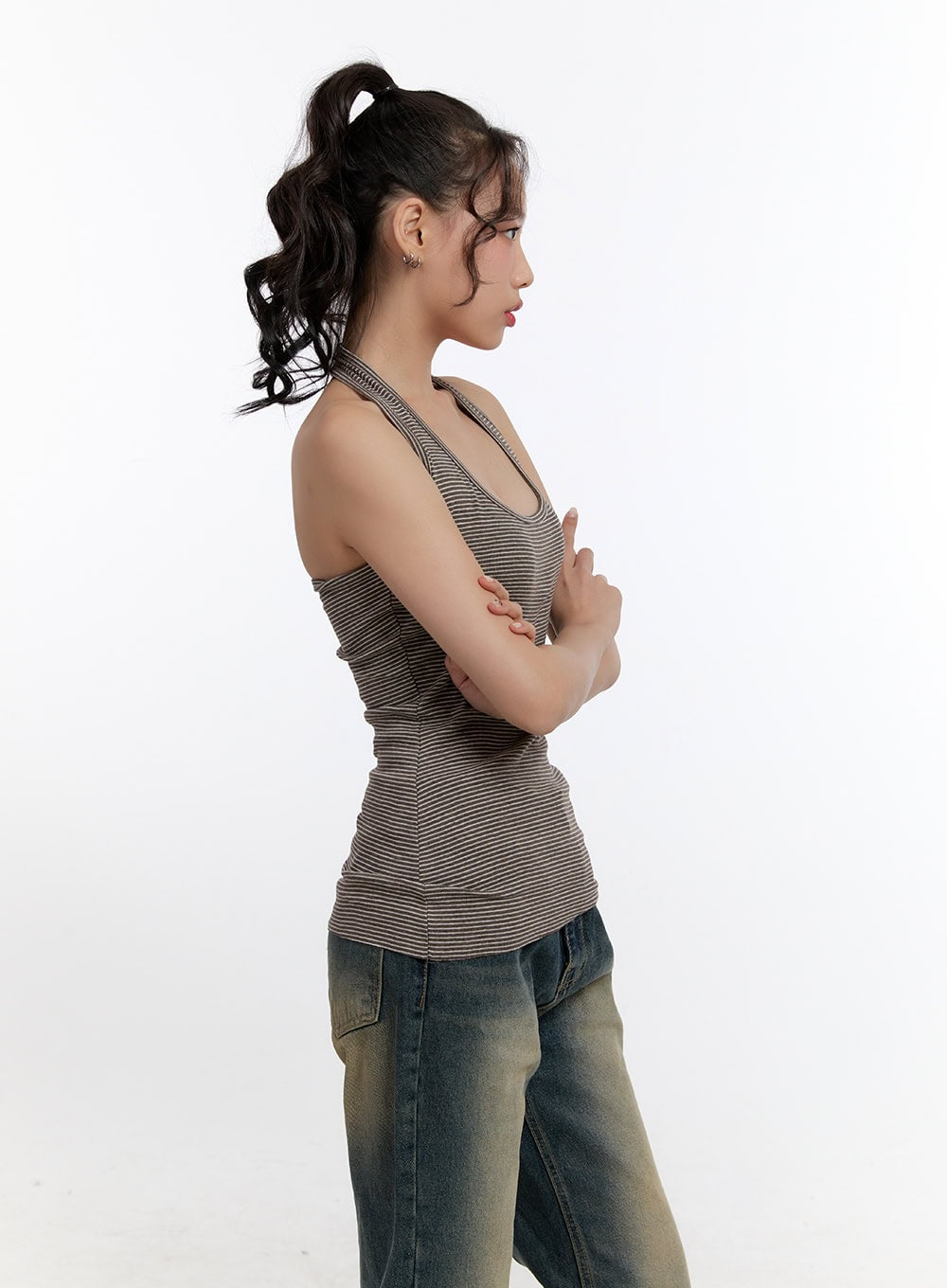 Stripe Cotton Halter Neck Camisole CN420