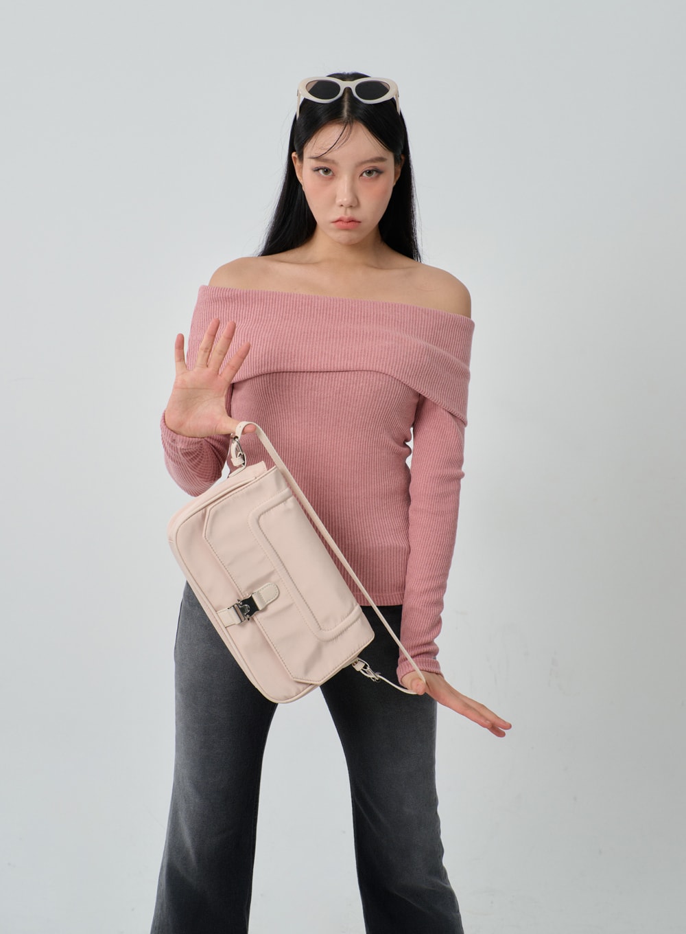 Ribbed Knit Off-Shoulder Top IJ318