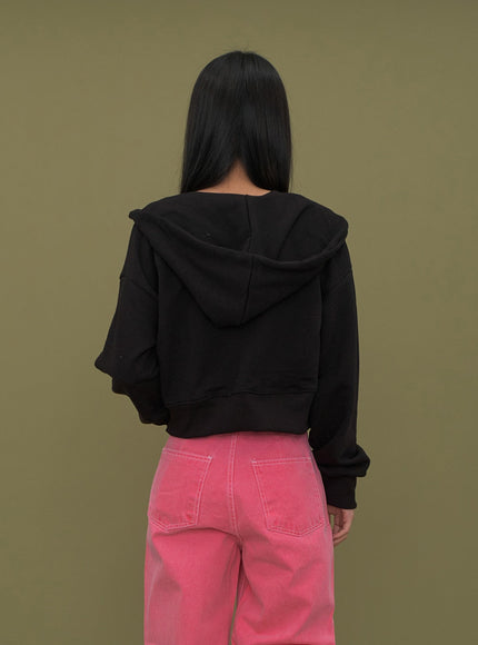 Two Way Cropped Hoodie Zip Up C2601