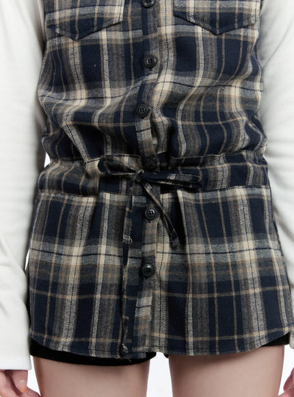 plaid-short-sleeve-mini-dress-cn525