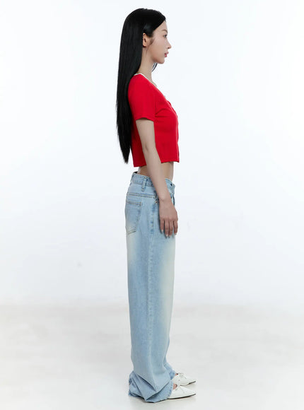 Cropped Button-Up Short Sleeve Cardigan CG512