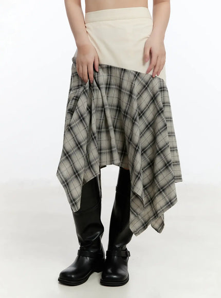Plaid Layered Asymmetric Skirt F516