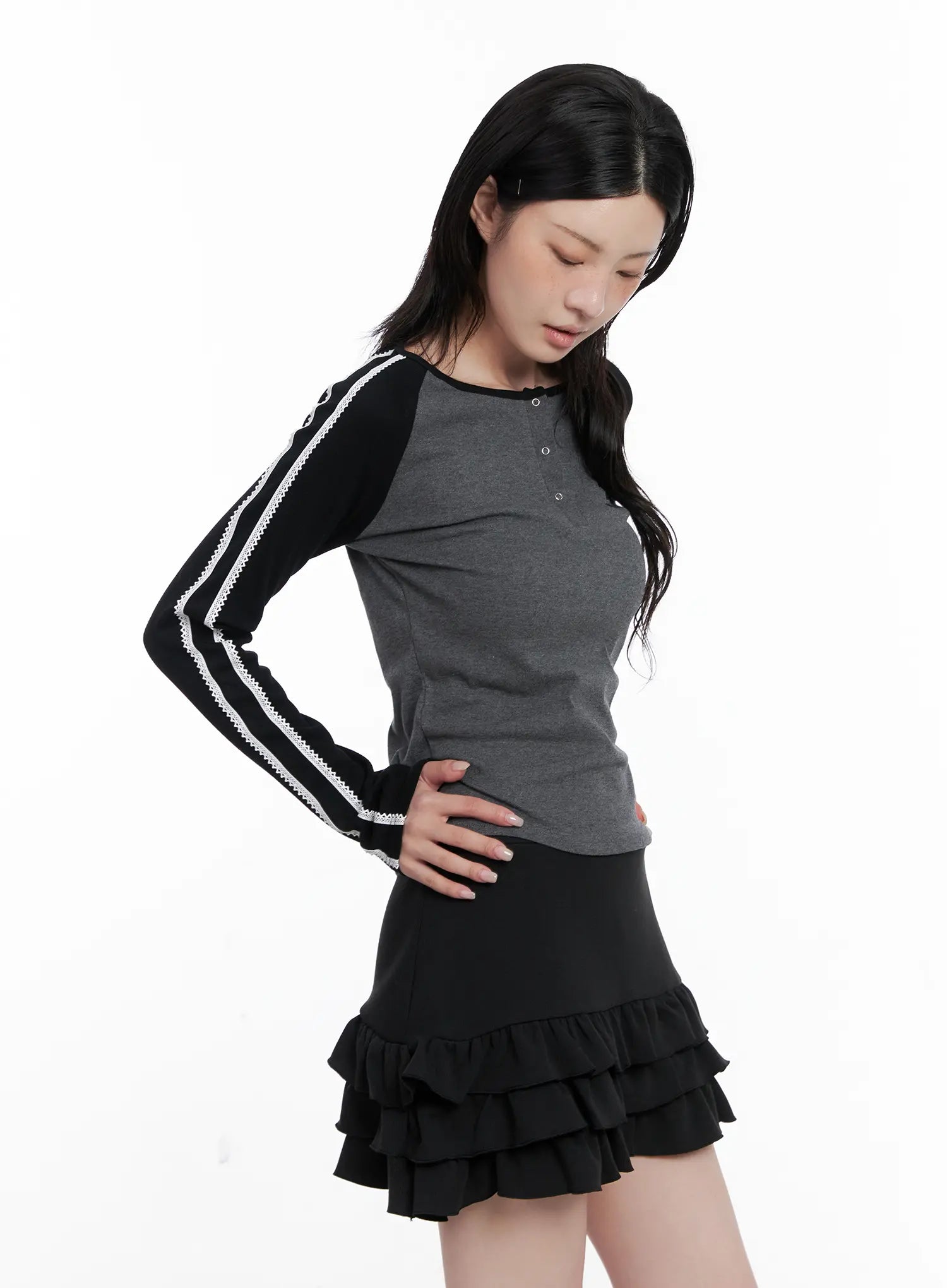 Two-Tone Lace Detail Top CS529