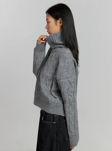 Cable Knit Turtleneck Sweater IJ502