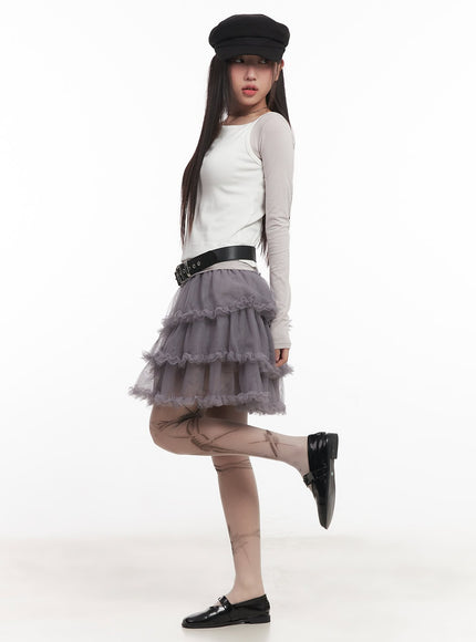 Tiered Ruffle Tulle Midi Skirt CM528