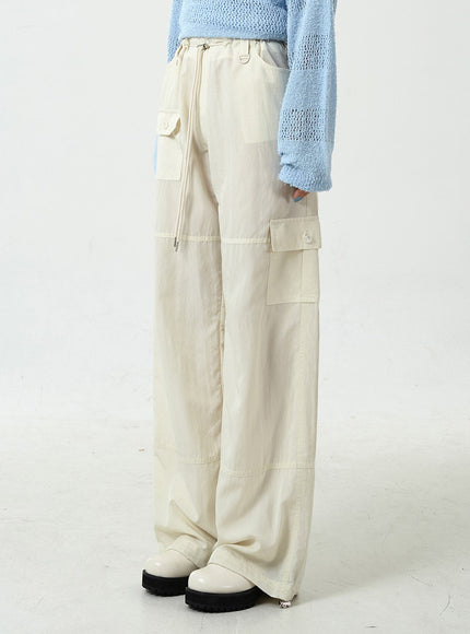 Drawstring Waist Wide Cargo Pants CU13