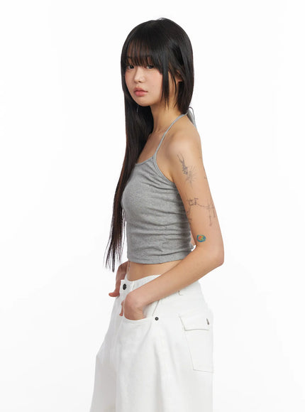 Ribbed Tie Halter Neck Top CF504