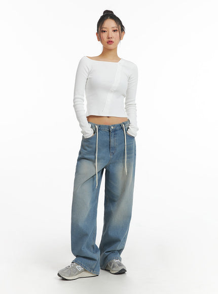 mid-waist-wide-leg-drawstring-jeans-cj429