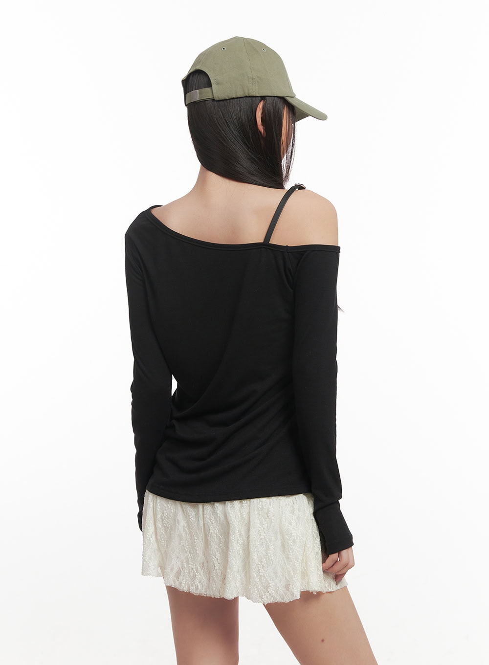 Letter Print One-Shoulder Long Sleeve Top CF524