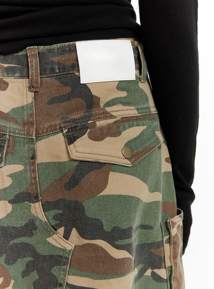 Denim Camo Cargo Midi Skirt CM412 Korean Women's Fashion