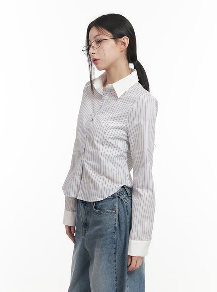 Slim-Fit Collared Striped Button Down CF514