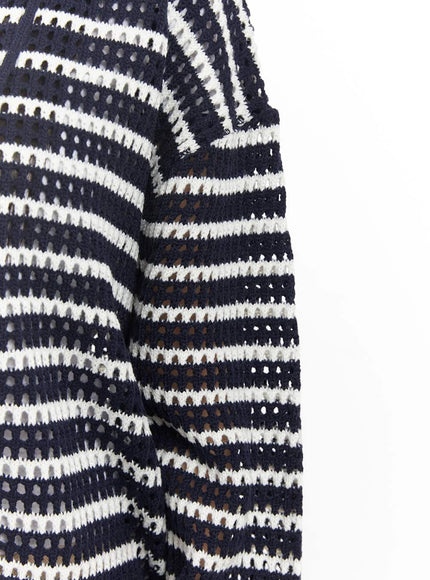 Striped Zip-Up Oversized Hooded Sweater CM520