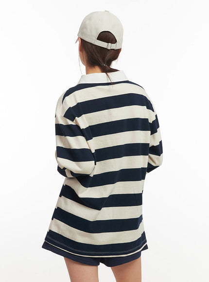 Stripe Long Sleeve Polo Shirt IM514