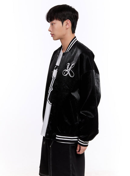 Men's Glossy Leather Varsity Jacket IM512