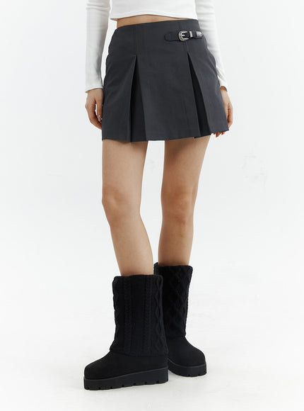 gray-pleated-belted-mini-skirt-cj423