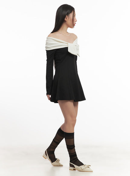 A-Line Ribbon Off-Shoulder Mini Dress CF520