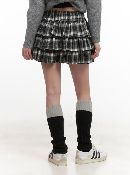 Layered Ruffle Checkered Mini Skirt CJ517