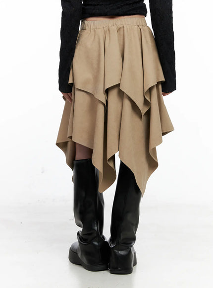 Asymmetric Suede Ruffle Midi Skirt CO521