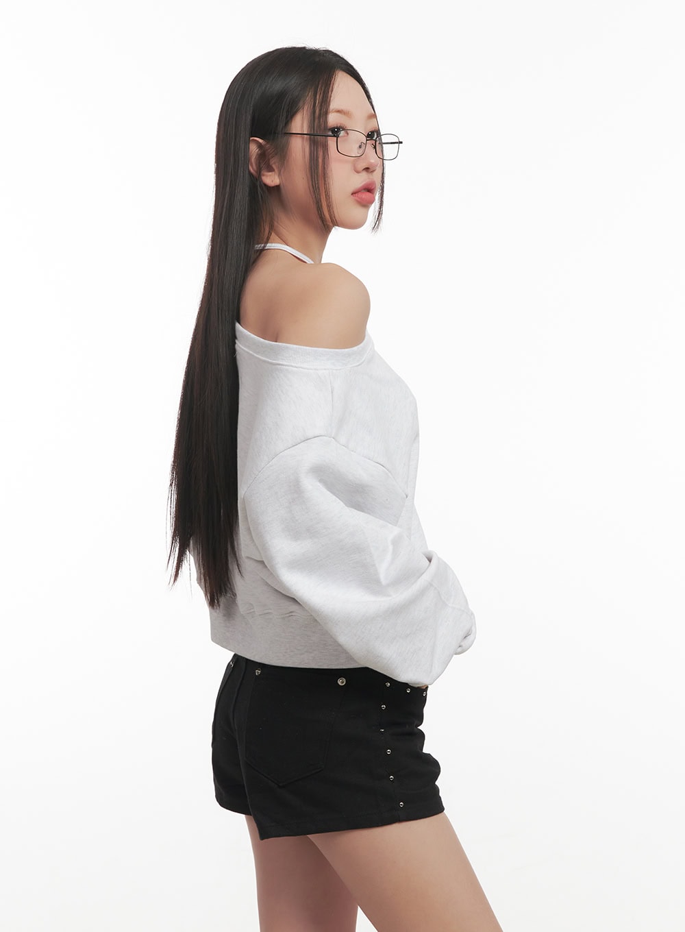 String One-Shoulder Crop Sweatshirt CF526