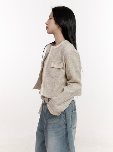 Elegant Tweed Zip-Up Crop Jacket CJ529